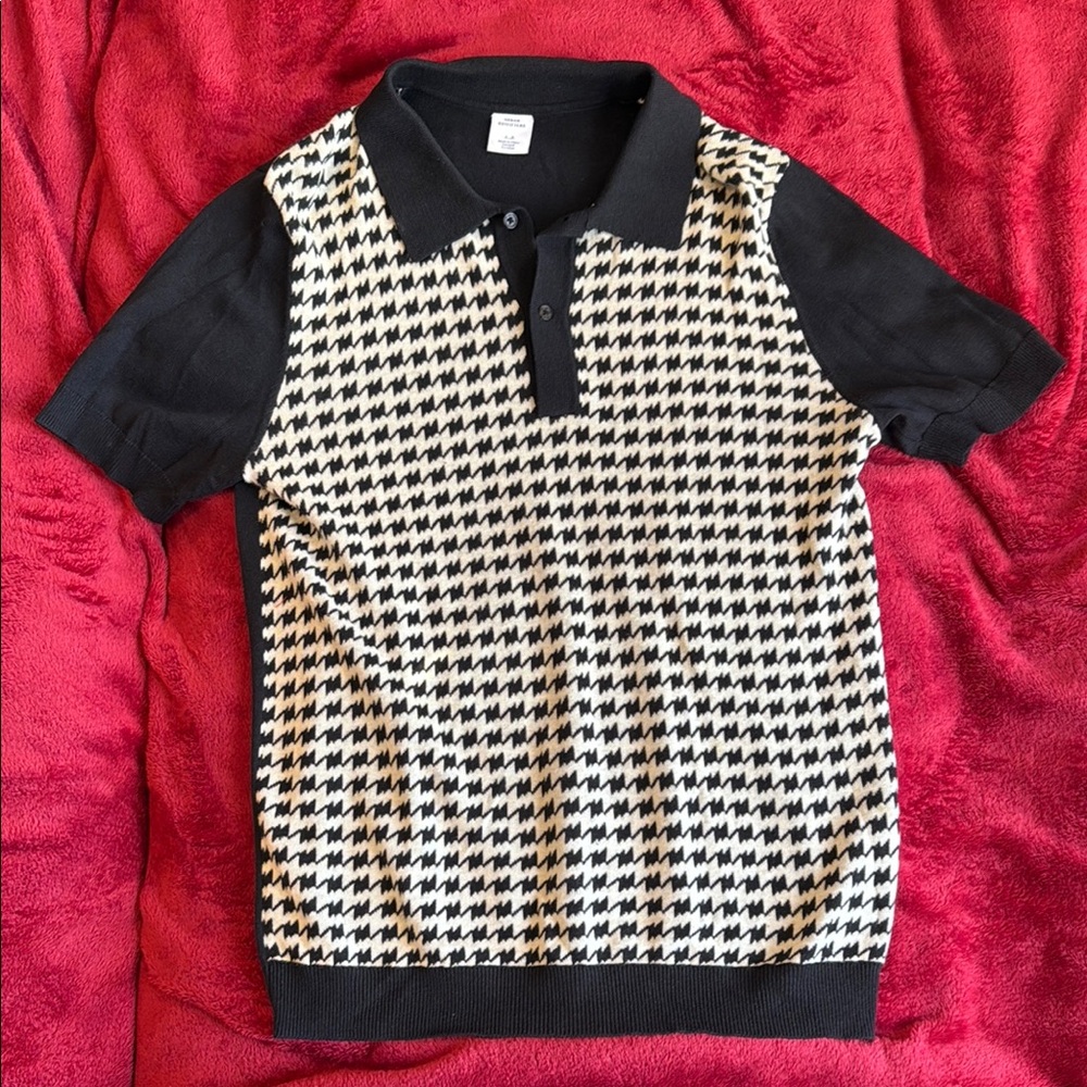 Black and White Houndstooth Polo Shirt